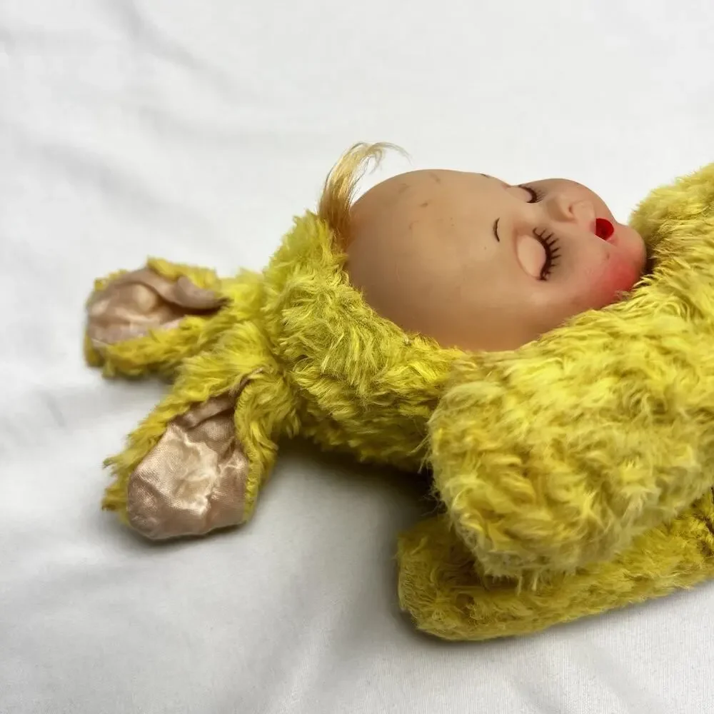Vintage My Musical Toy? Rubber Baby Face Yellow Plush Spring Bunny Wind Up Toy